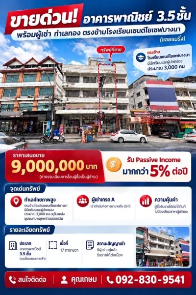 ขายอาคารพาณิชย์ 3.5 ชั้น ทำเลทองแบริ่ง ตรงข้าม รร.เซนต์โยเซฟ พร้อมผู้เช่า(7-11) ผลตอบแทน มากกว่า 5 เปอร์เซ็น