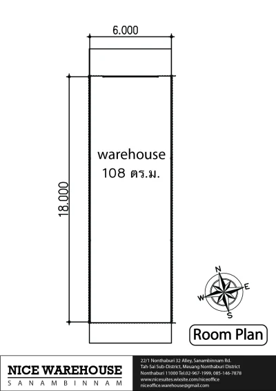 ให้เช่า Warehouse โกดัง คลังสินค้า ขนาด 108 ตร.ม. สนามบินน้ำ นนทบุรี
