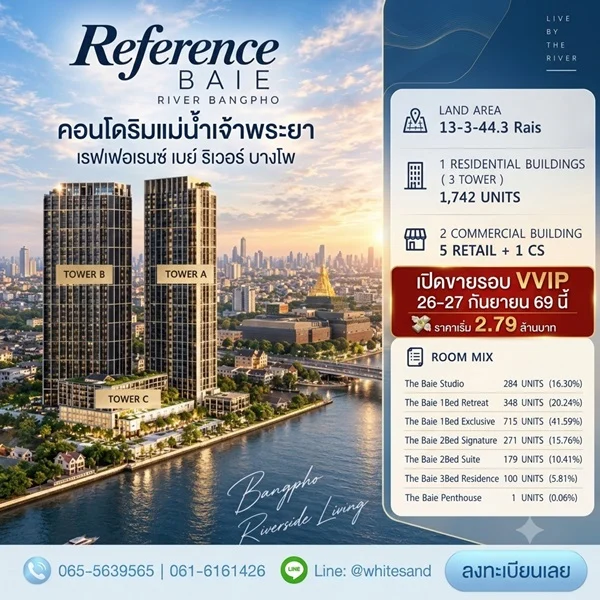 เรฟเฟอเรนซ์ เบย์ ริเวอร์ บางโพ คอนโดวิวเจ้าพระยา Fully Furnished ใกล้ MRT, รพ โทร 0616161426