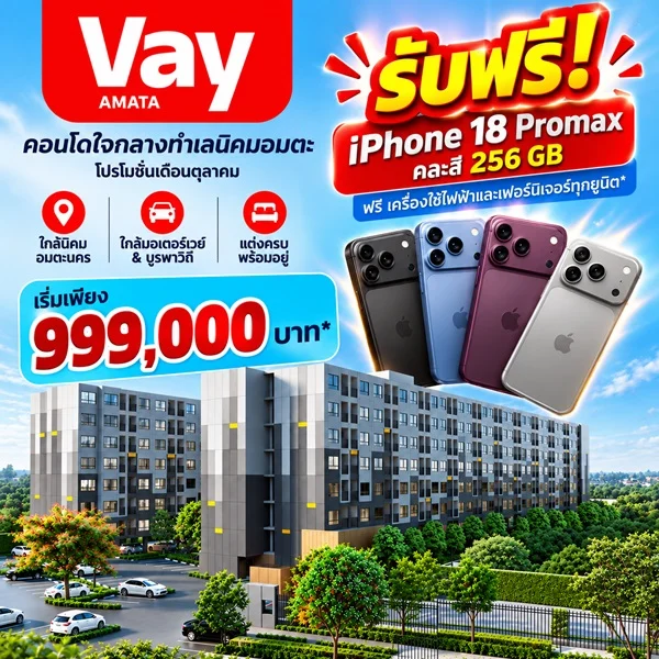 Vay Amata คอนโดแต่งครบ ใกล้ นิคมฯ อมตะ แต่งครบ เครื่องใช้ไฟฟ้า เข้าอยู่ได้เลย โทร 065-563-9565